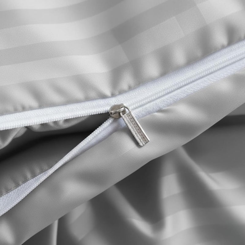 BEDDING ZONE Gray-Colored Luxury Stripe Duvet Cover - Gray, Double (200X200) - Image 4